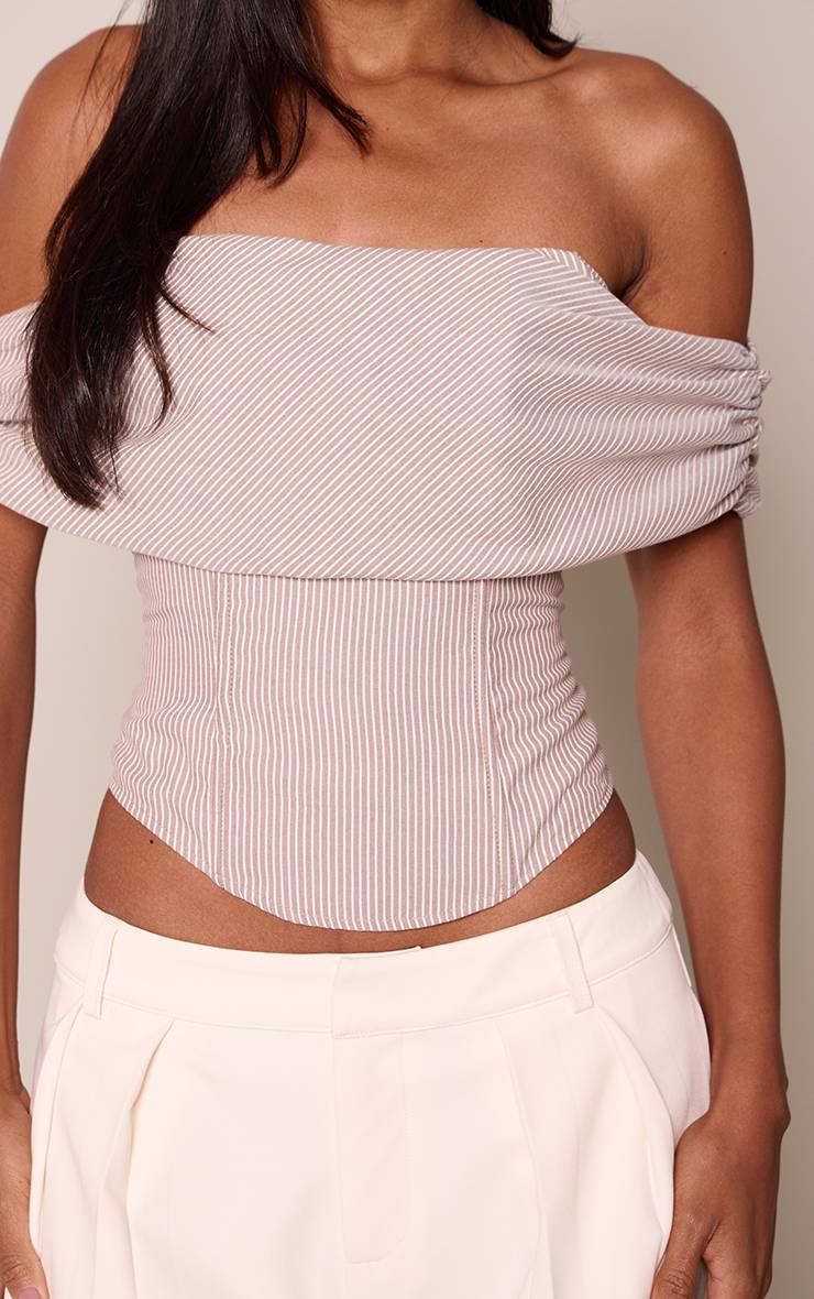 Beige Haut Corset Bardot À Fines Rayures