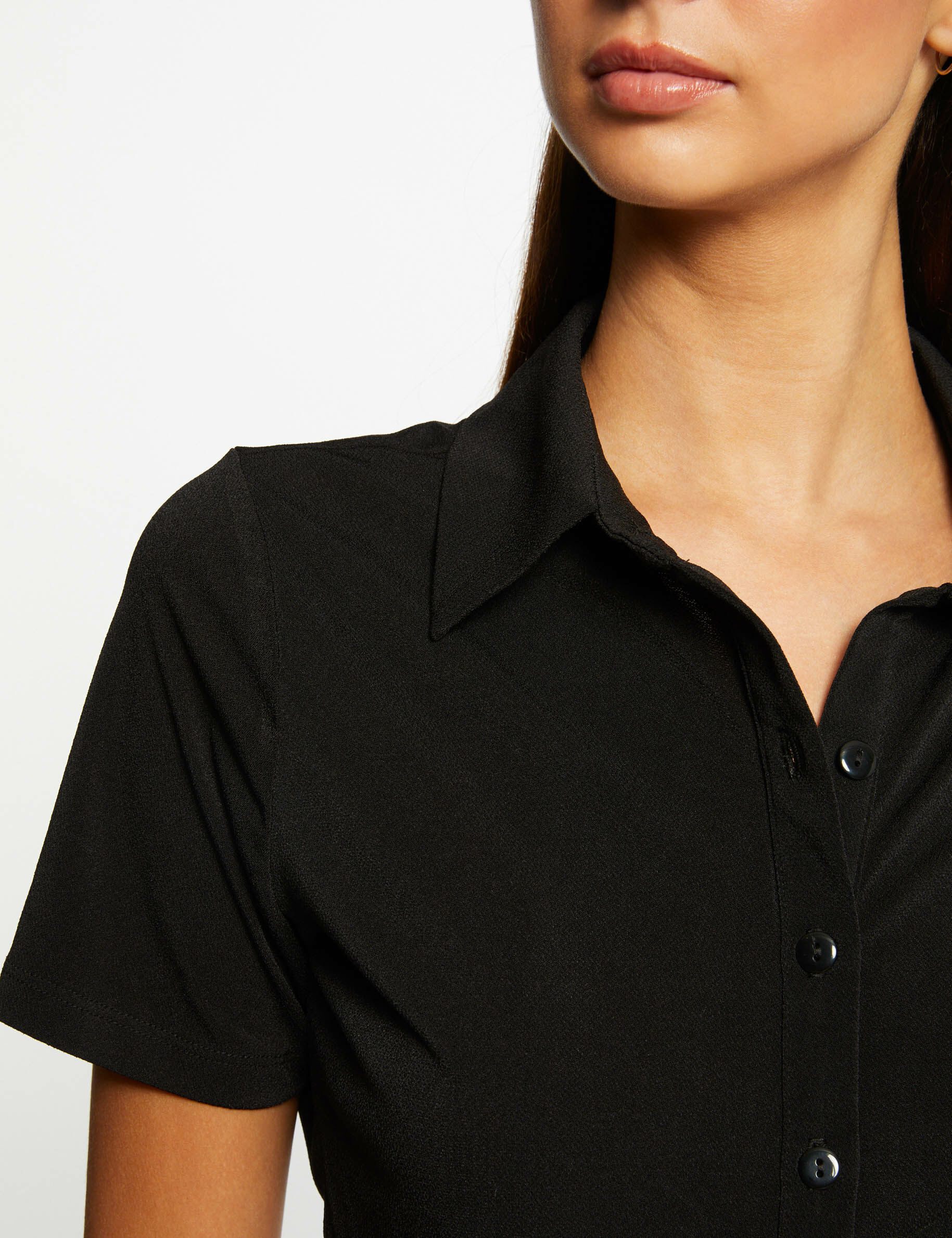 T-shirt manches courtes col à revers noir femme - noir