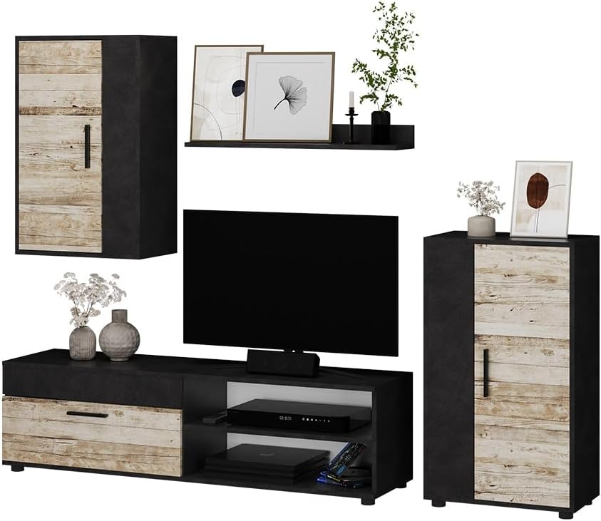 Vicco Wohnwand Berno, TV-Wand, Beige/Anthrazit, 4er Set