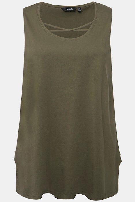 Longtop, Zierbänder, A-Linie, Rundhals, ärmellos