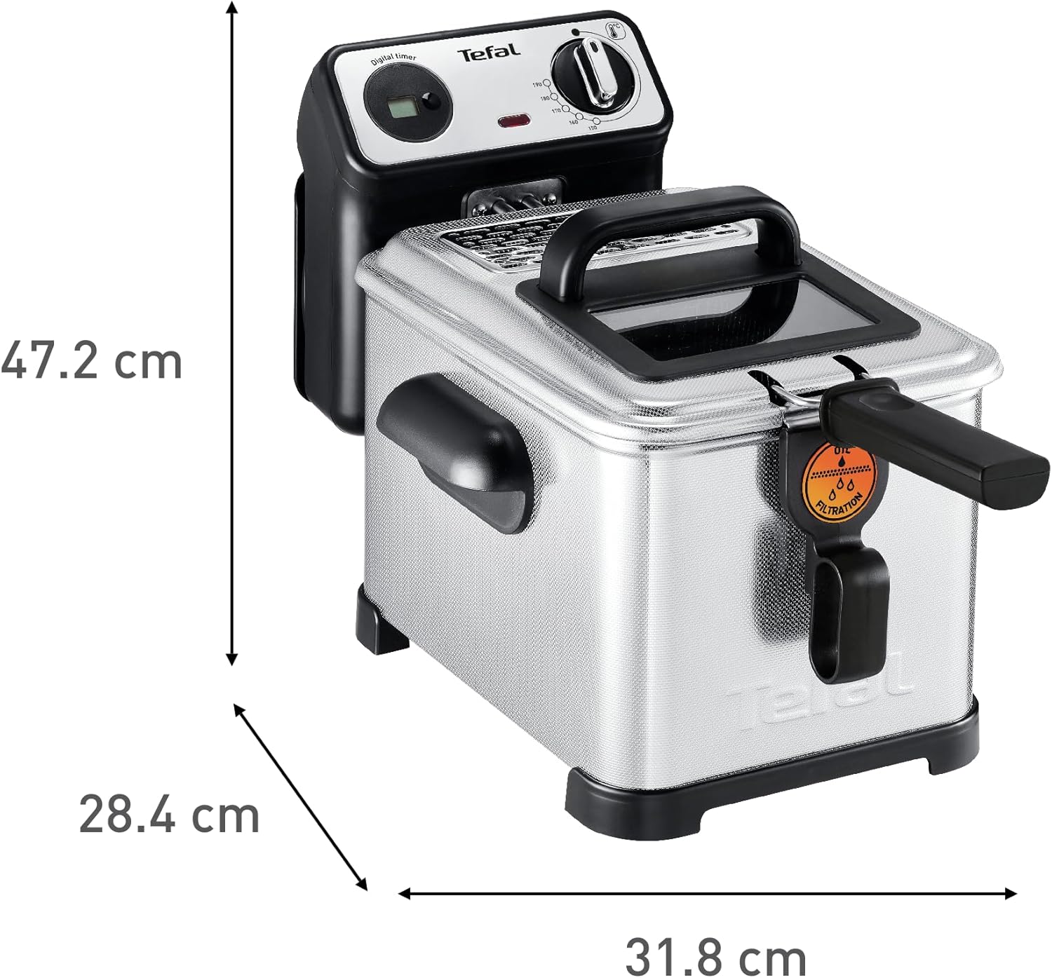 Tefal FR5111 Filtra Pro Inox & Design Fritteuse | 2400 Watt | Fassungsvermögen: 3 Liter Öl | exklusive System Filterung | Temperaturwahl: 150°C - 190°C | Timer | Edelstahl