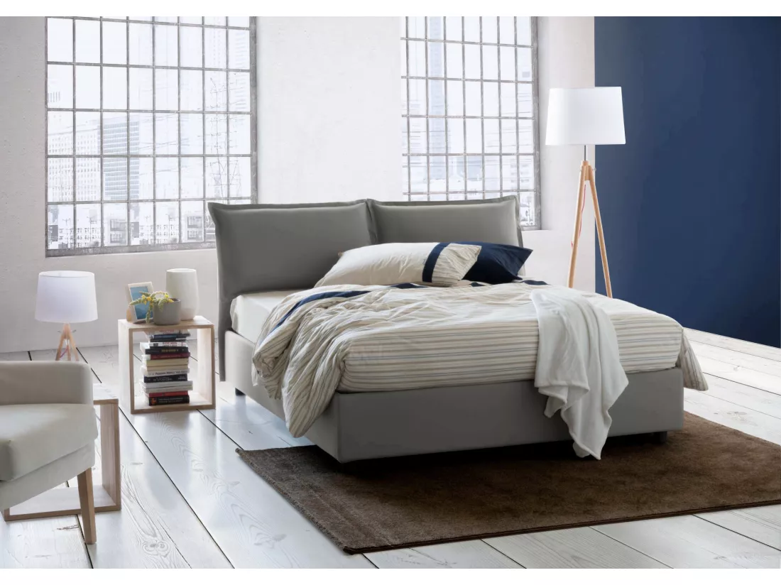 Lit double Dabdelli, Lit coffre avec revêtement en tissu, 100% Made in Italy, Ouverture frontale, adapté pour matelas 160x200 cm, Gris