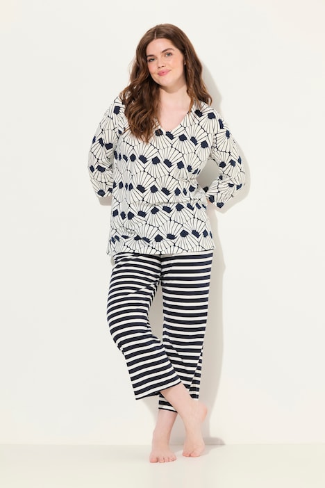 Pyjama-Shirt, V-Ausschnitt, 3/4-Arm, Biobaumwolle
