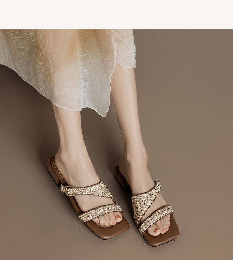 Karlao - Sandalen met lage hak en vierkante neus en geweven bandjes