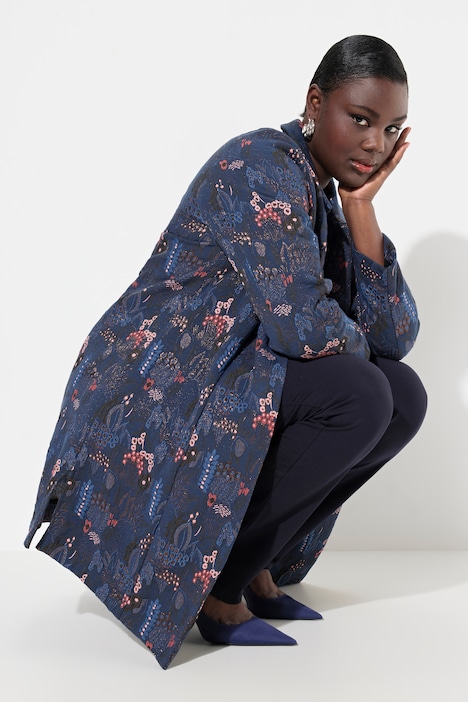 Jacquard-Jacke, florales Design, Hemdkragen, Langarm