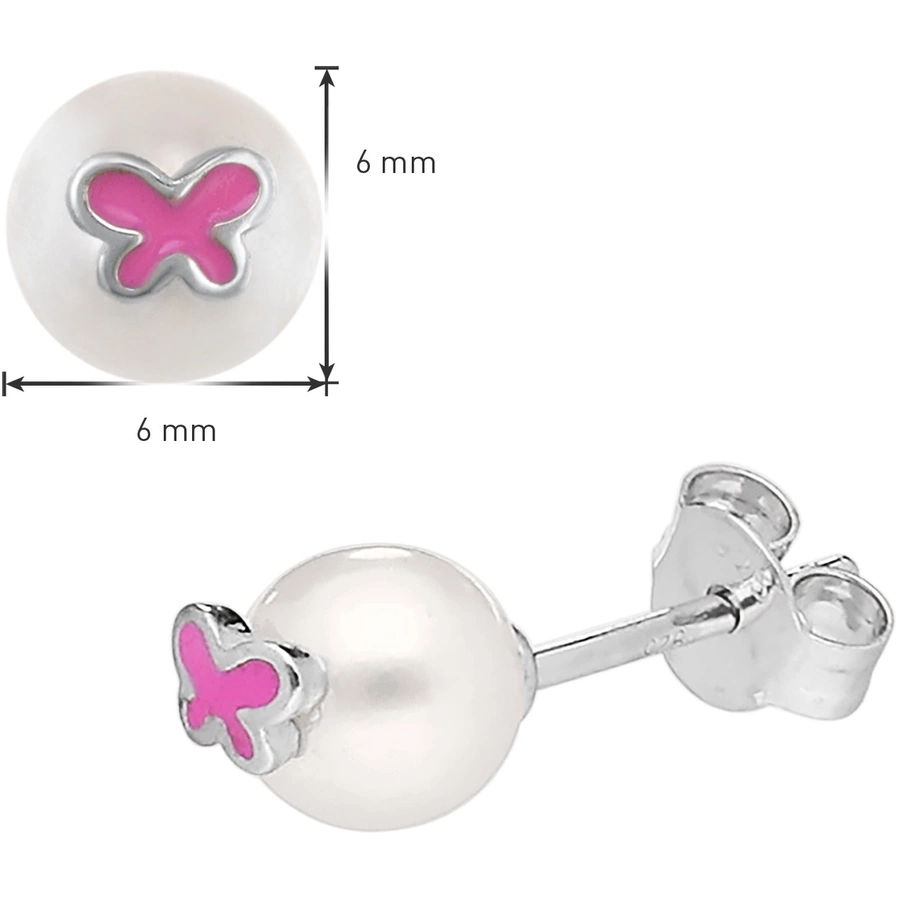 trendor Kinder Perlen-Ohrringe 925 Silber Ohrstecker Schmetterling silver