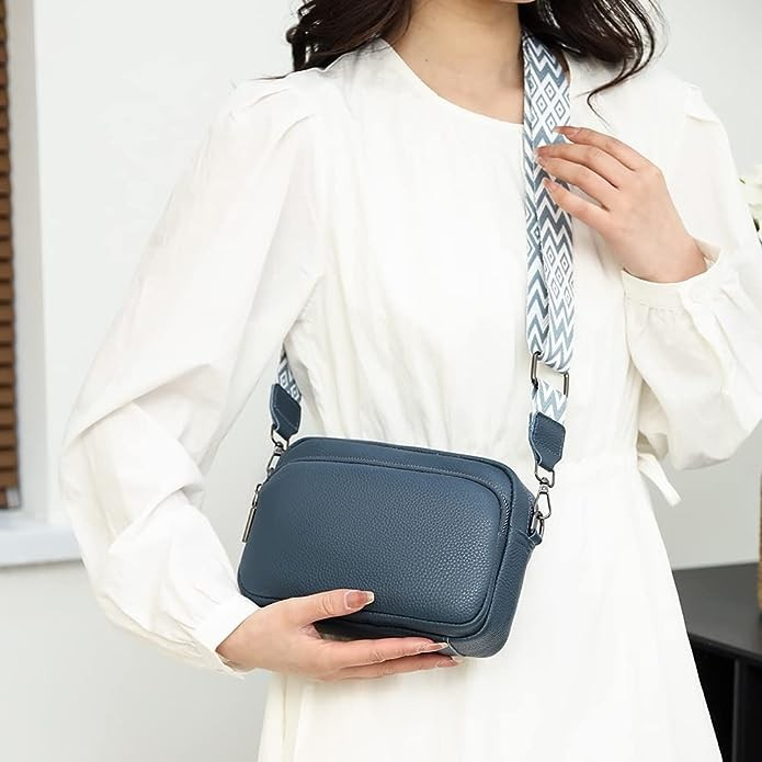 (21x15cm) Echtleder Schultertasche Fashion Crossbody Bag Umhängetasche - Blau