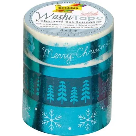 Folia Washi Tape, Hotfoil eisblau, 4er Set