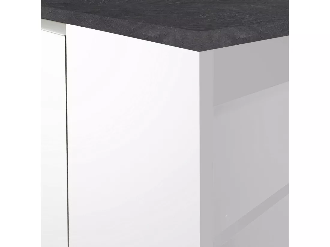Îlot de cuisine Dcarnelo, Armoire polyvalente, Meuble de kitchenette, Table auxiliaire, 100% Made in Italy, 155x90h90 cm, Blanc brillant et ardoise