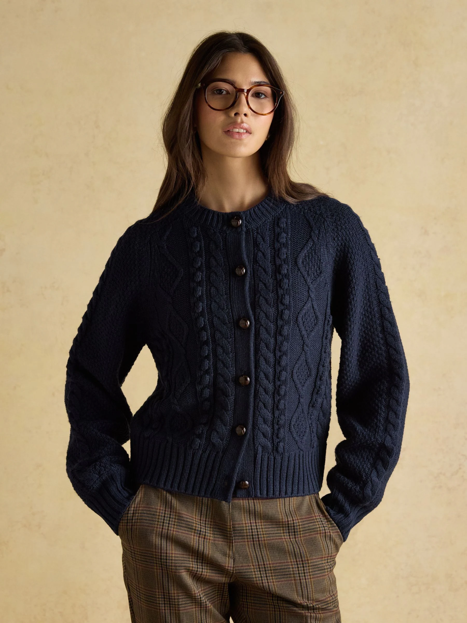 Marineblauw - Joules Rafferty Kabelgebreid vest