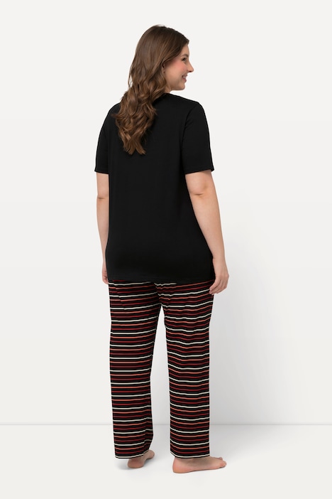 Pyjama, Ringel, Tunika-Ausschnitt, Halbarm