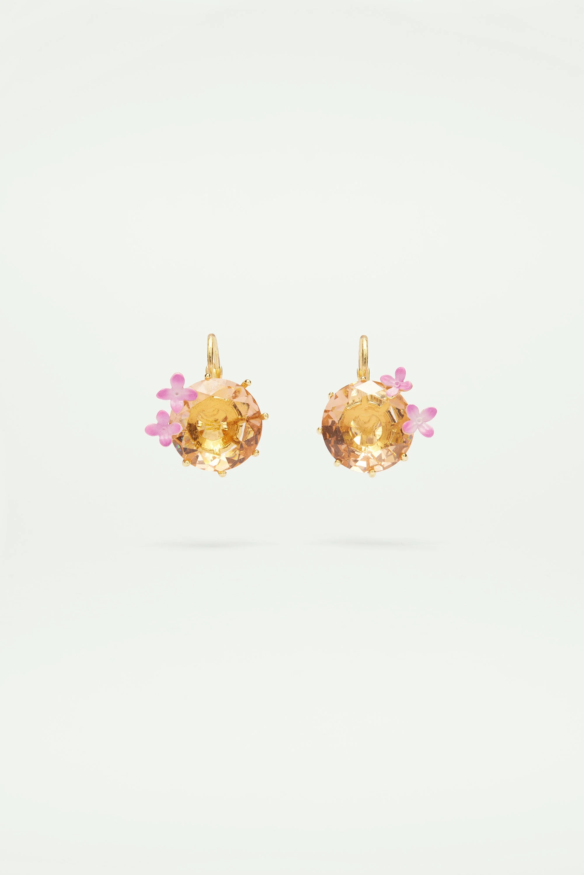 Boucles d'oreilles dormeuses fleurs et pierre ronde la diamantineabricot | Rose