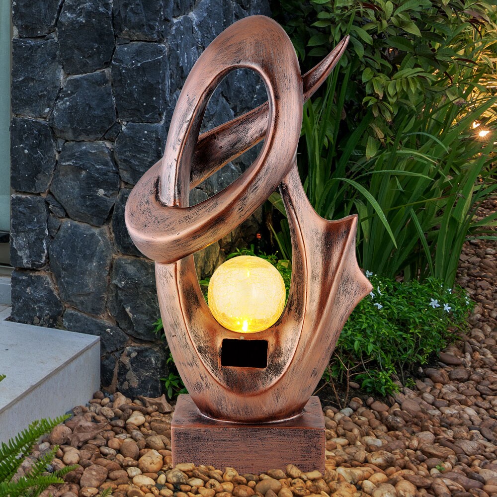 LED Solarleuchte, Feuereffekt bronze, Glas Crackle Design H 45 cm