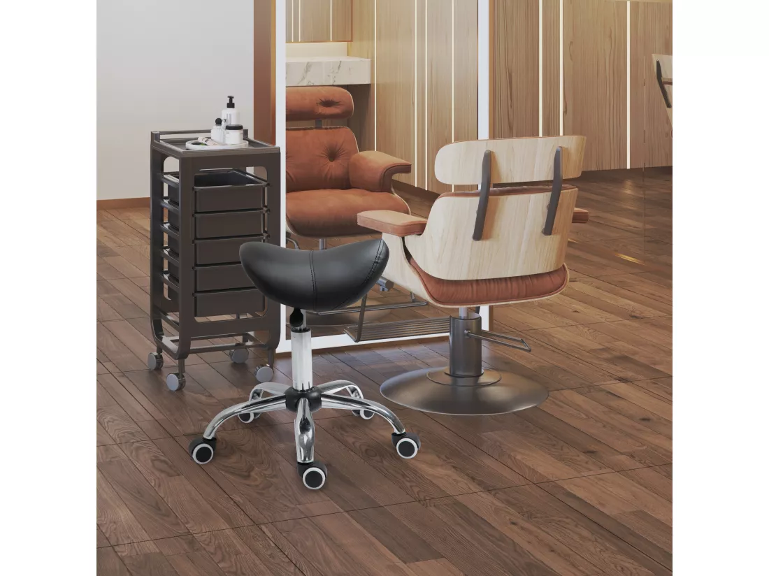 Tabouret de massage tabouret selle ergonomique pivotant 360° hauteur réglable revêtement synthétique noir chromé