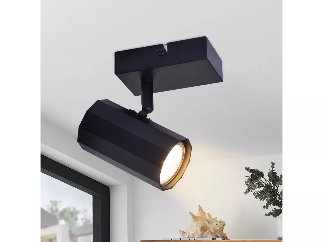 NETTLIFE Plafonnier 1 ampoule plafonnier noir vintage en métal GU10 orientables 350°40W