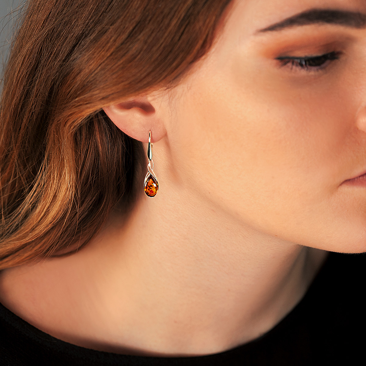 Boucles d'oreilles argent 925 pendants ambre taille poire
