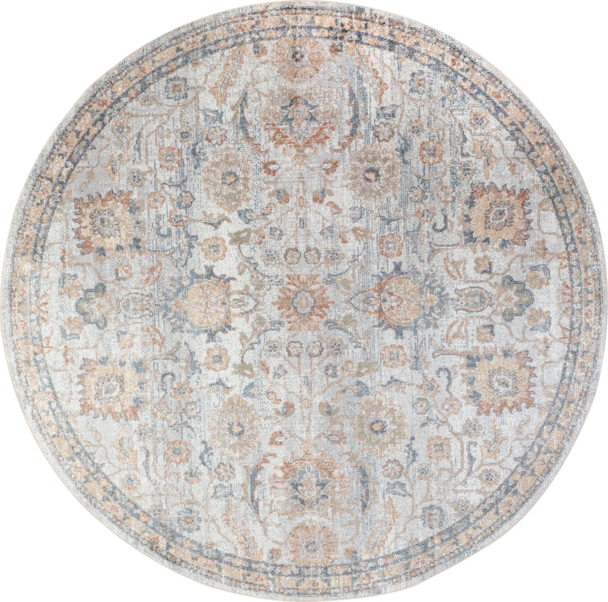 Vintage rond vloerkleed, machinewasbaar, grijs/geel, Ø 200 cm, ESTHER