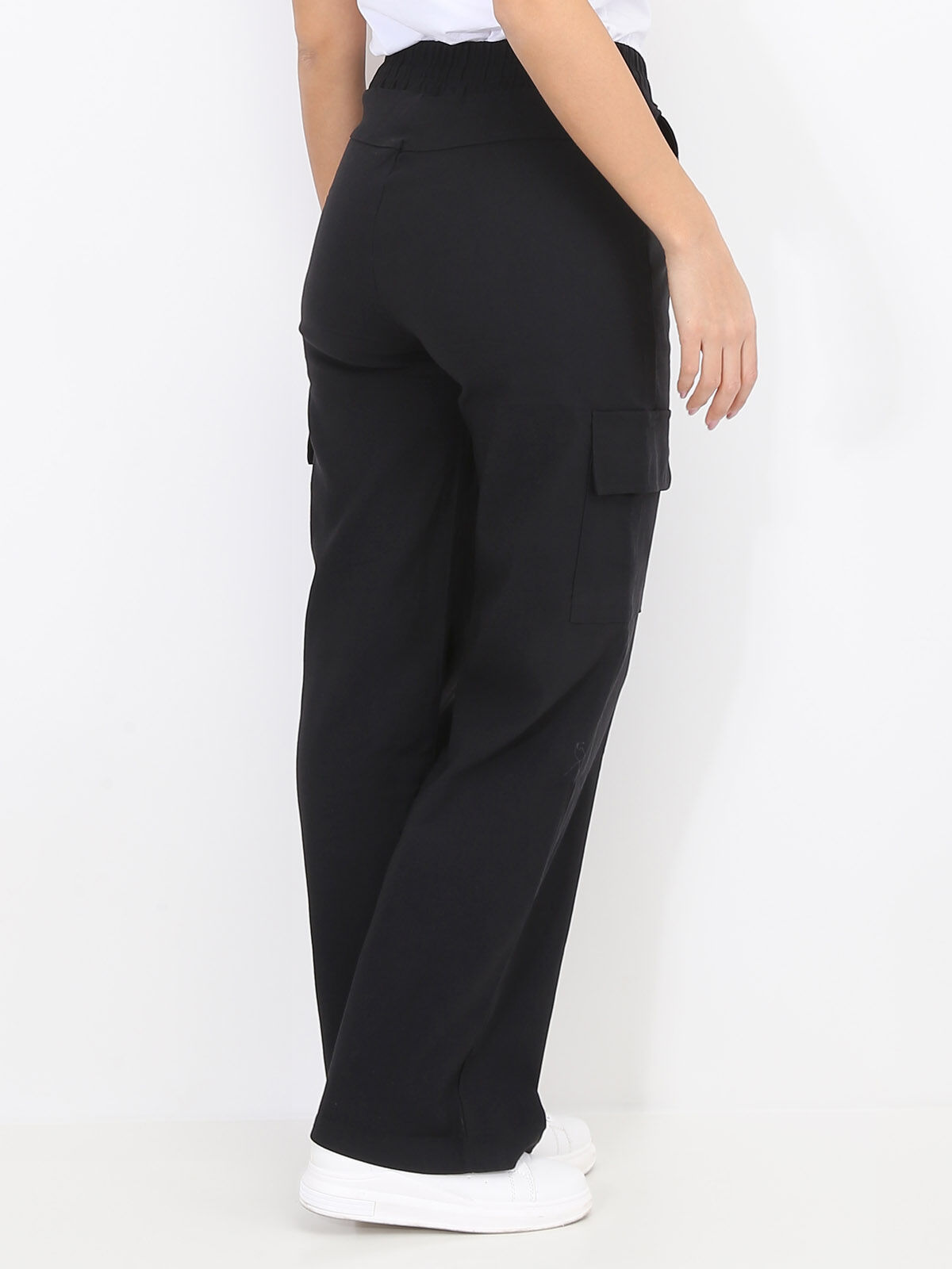 Pantalon cargo à taille élastiquée- Noir