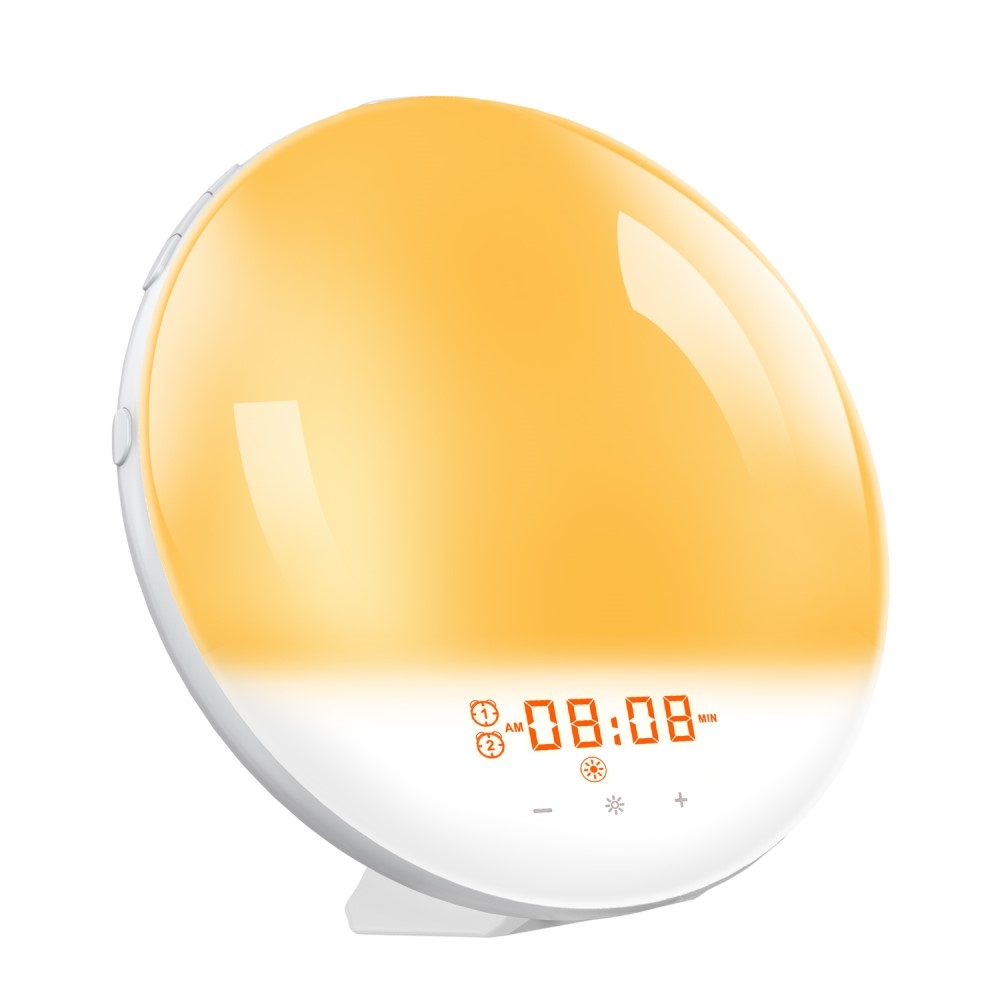 Smart Sunrise Wake Up Licht USB Wecker Sunset Nachtlicht FM Radio Tischuhr Touch Control - Weiss