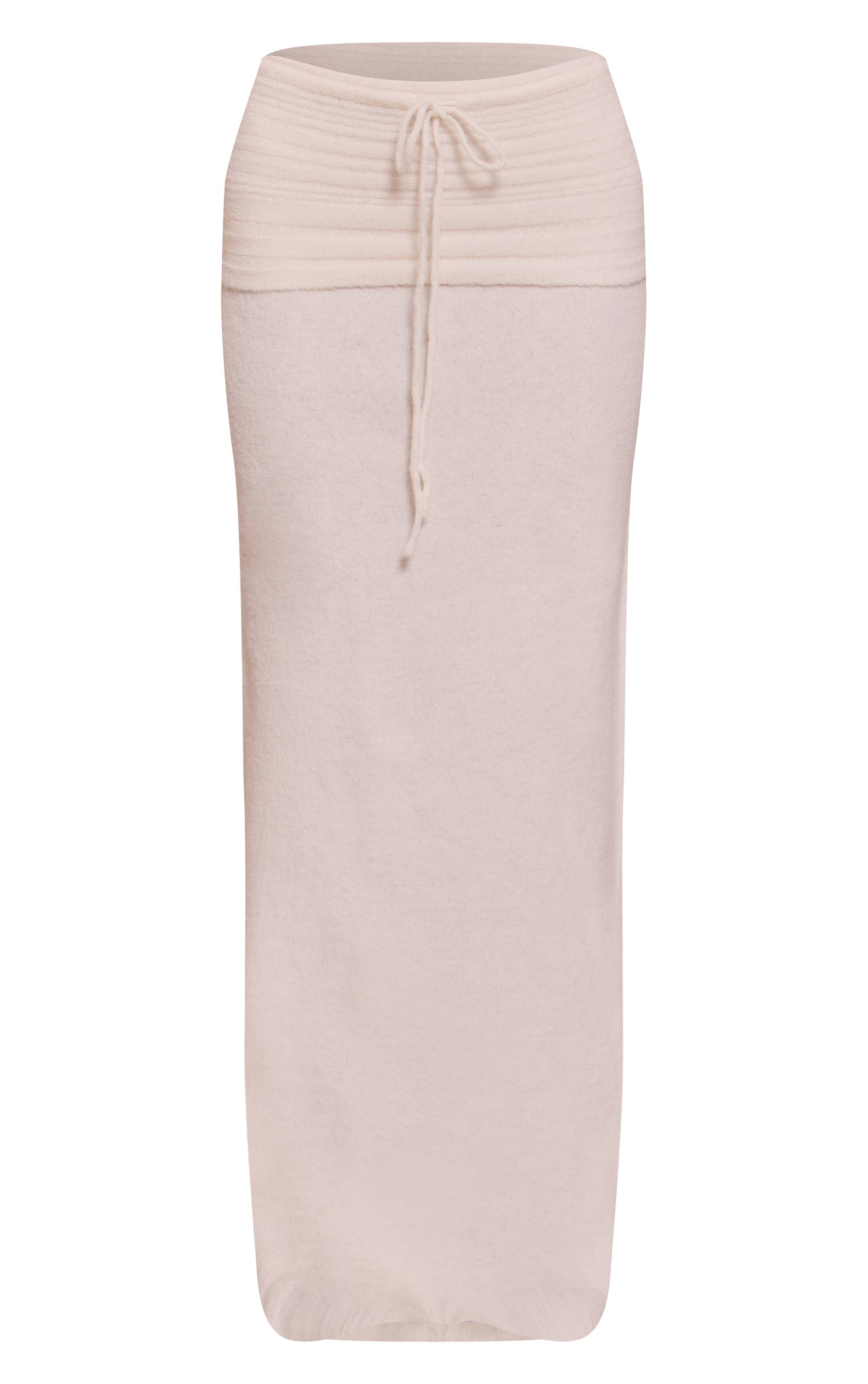 Crème Jupe Maxi En Maille Côtelée Douce À Taille Repliée