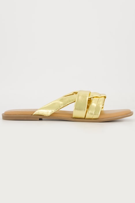 Leder-Pantoletten, Metallic-Riemen, Weite H