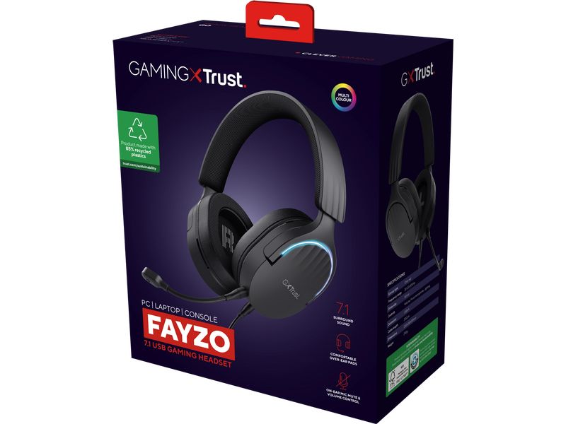 Trust Headset GXT 490 FAYZO Schwarz Leistungsstarkes ohrumschliessendes 7.1 USB-Gaming-Headset für ein immersives Gaming-Erlebnis