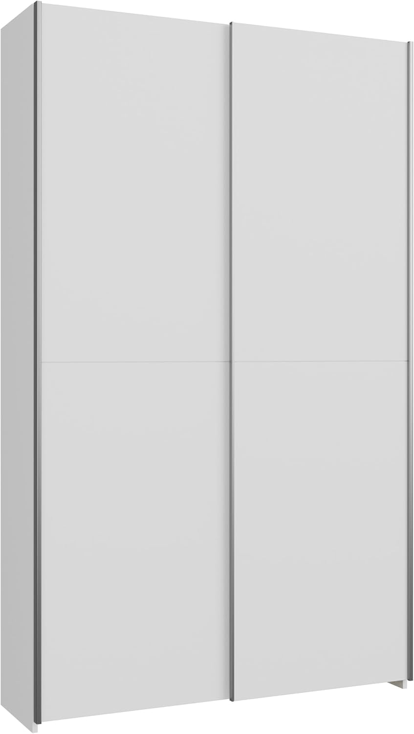 Forte Home Nook Mehrzweckschrank 120 40, moderner Schwebetürenschrank mit 2 Türen, Flur, Holzwerkstoff, Weiß, 120,1 cm breit x 210 cm hoch x 39,1 cm tief
