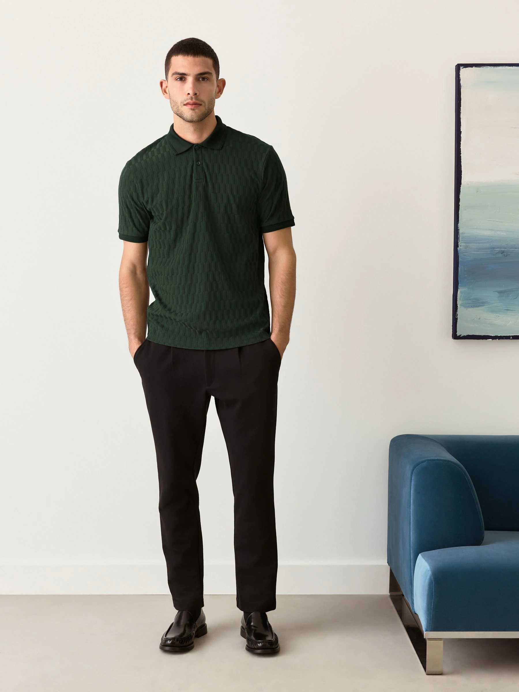 Olijfgroen - Normale Pasvorm - Net jacquard poloshirt