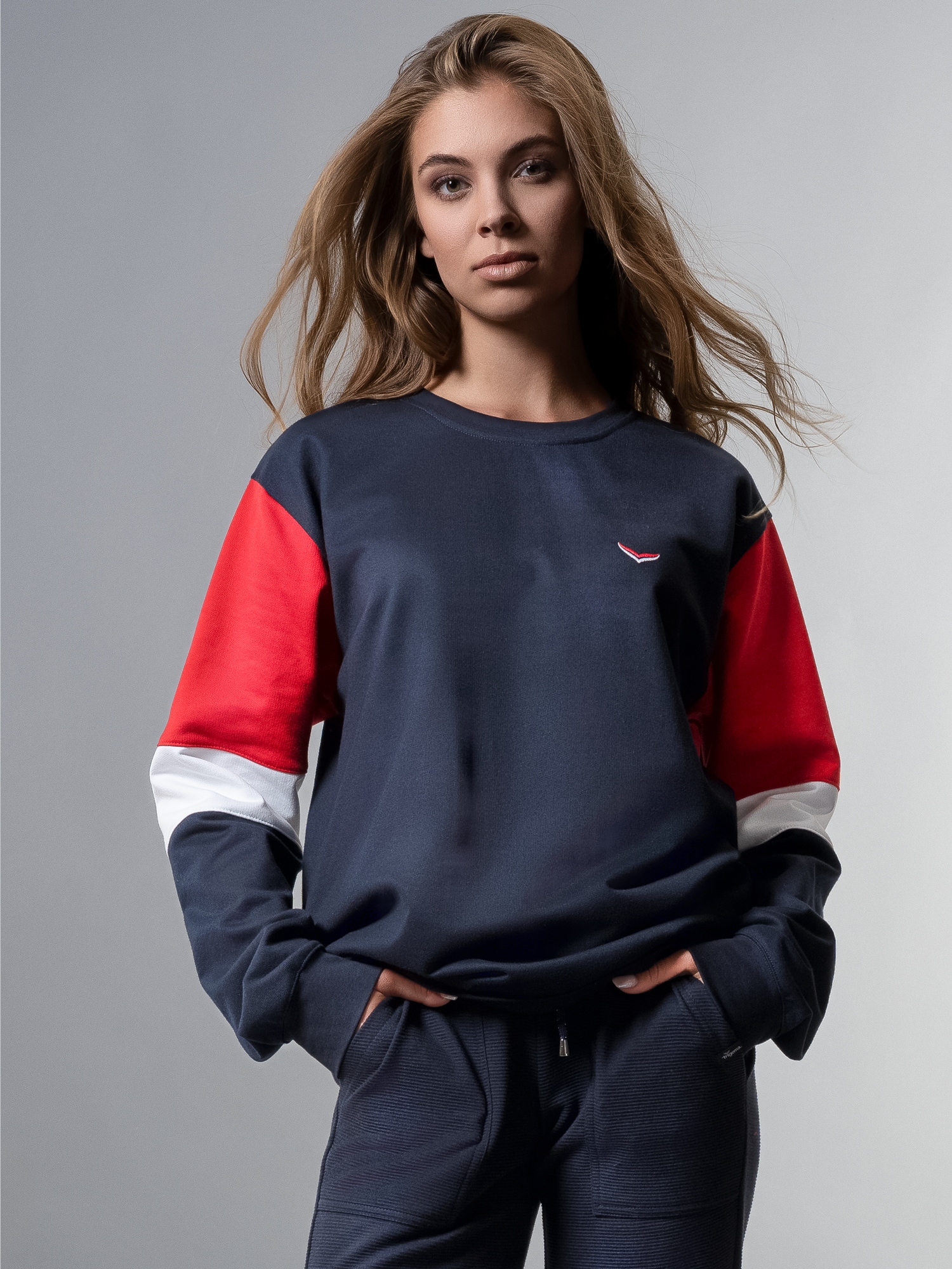 Sweatshirt mit kontrastfarbigen Elementen Navy