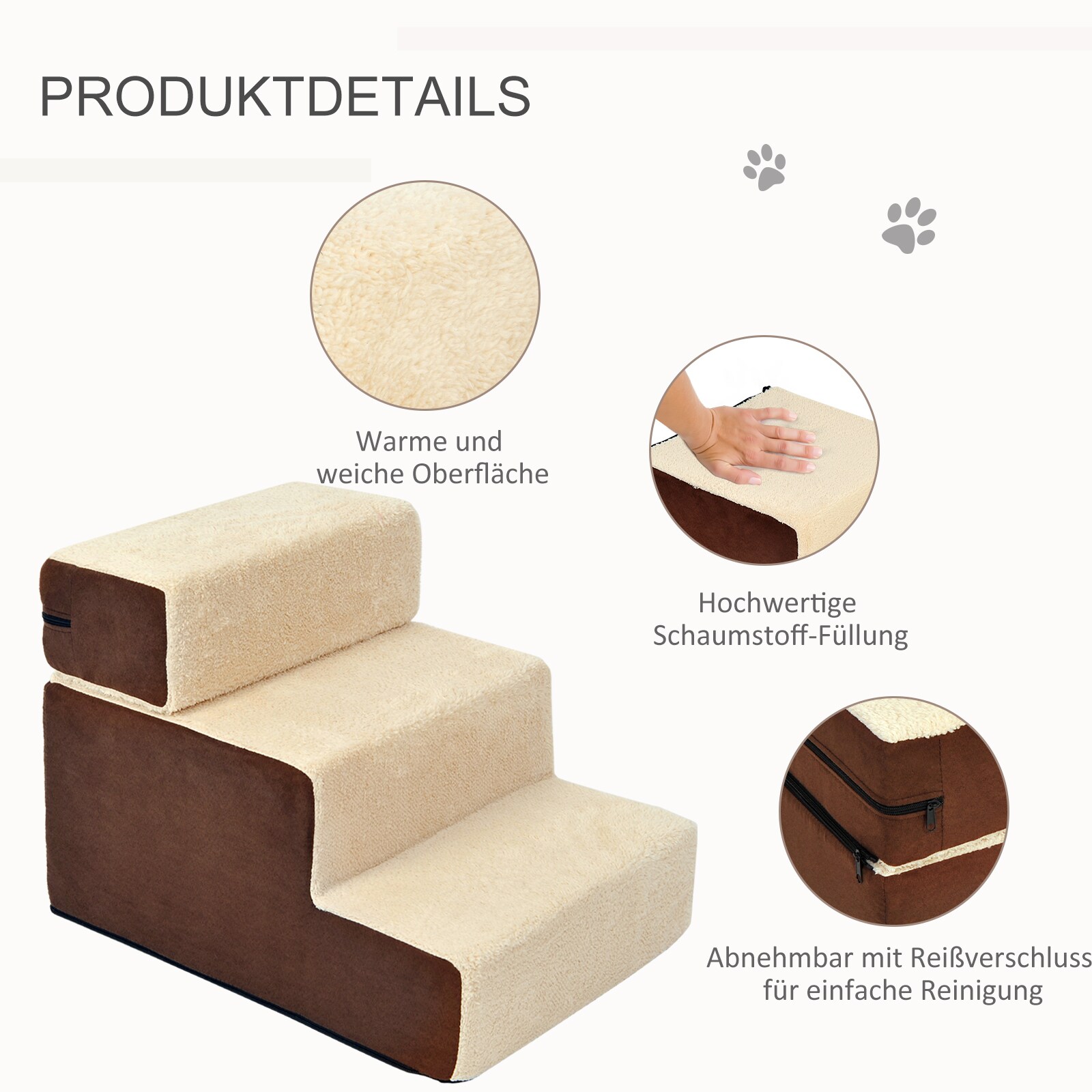 PawHut Hundetreppe mit Plüsch beige 54 x 40 x 39 cm (LxBxH)