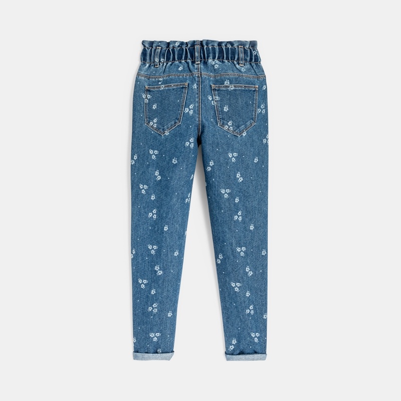 Jean mom paper bag bleu fille