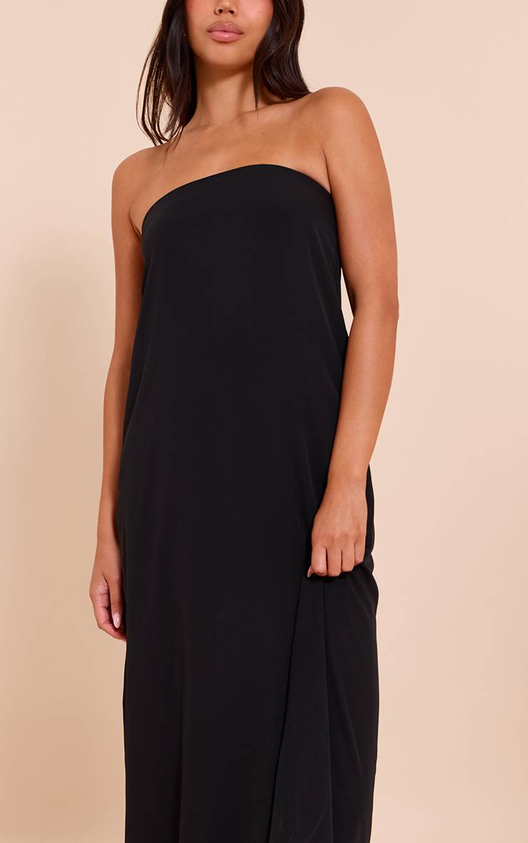 Noir Robe Longue Fourreau À Imprimé Plumes Et Bustier Bandeau