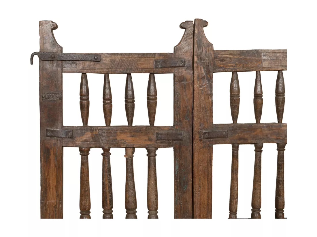BISCOTTINI Portail - Bois Massif et Fer Finition Antique - Clôture en Fer - Portail en Métal - Porte Décorative - Portail d'Entrée - Clôture en Bois - Intérieur et Extérieur - 102x4x109cm