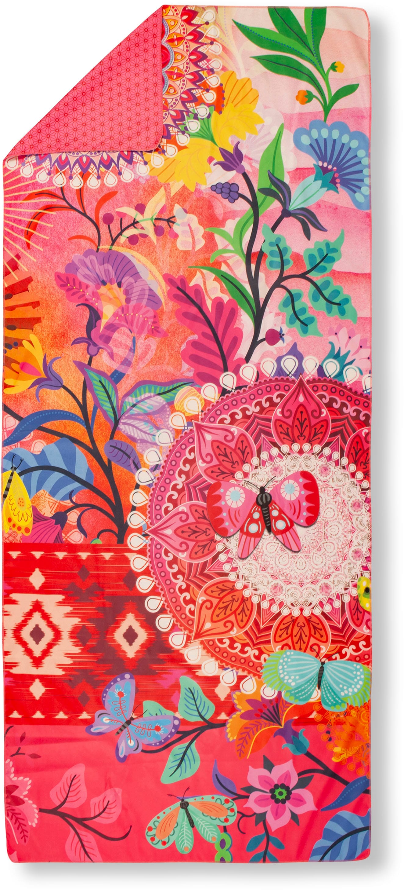 hip Strandtuch »Giselah« Baumwolle, Velours, 100x180, Weich, Strand, Mandala, Rosa, Rot, Bunt