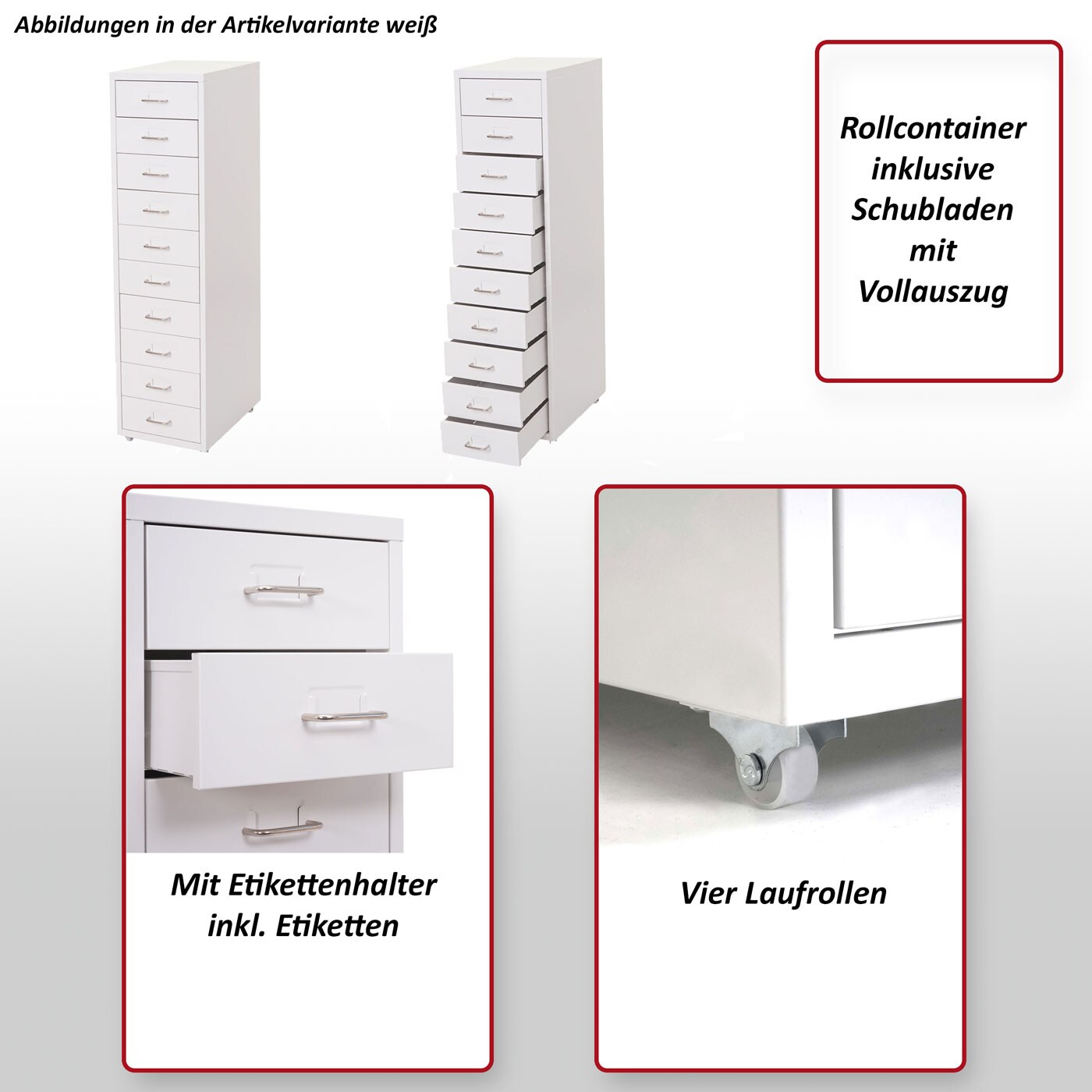 Rollcontainer Preston T851, Schubladenschrank Stahlschrank, 110x28x41cm 10 Schubladen ~ weiß