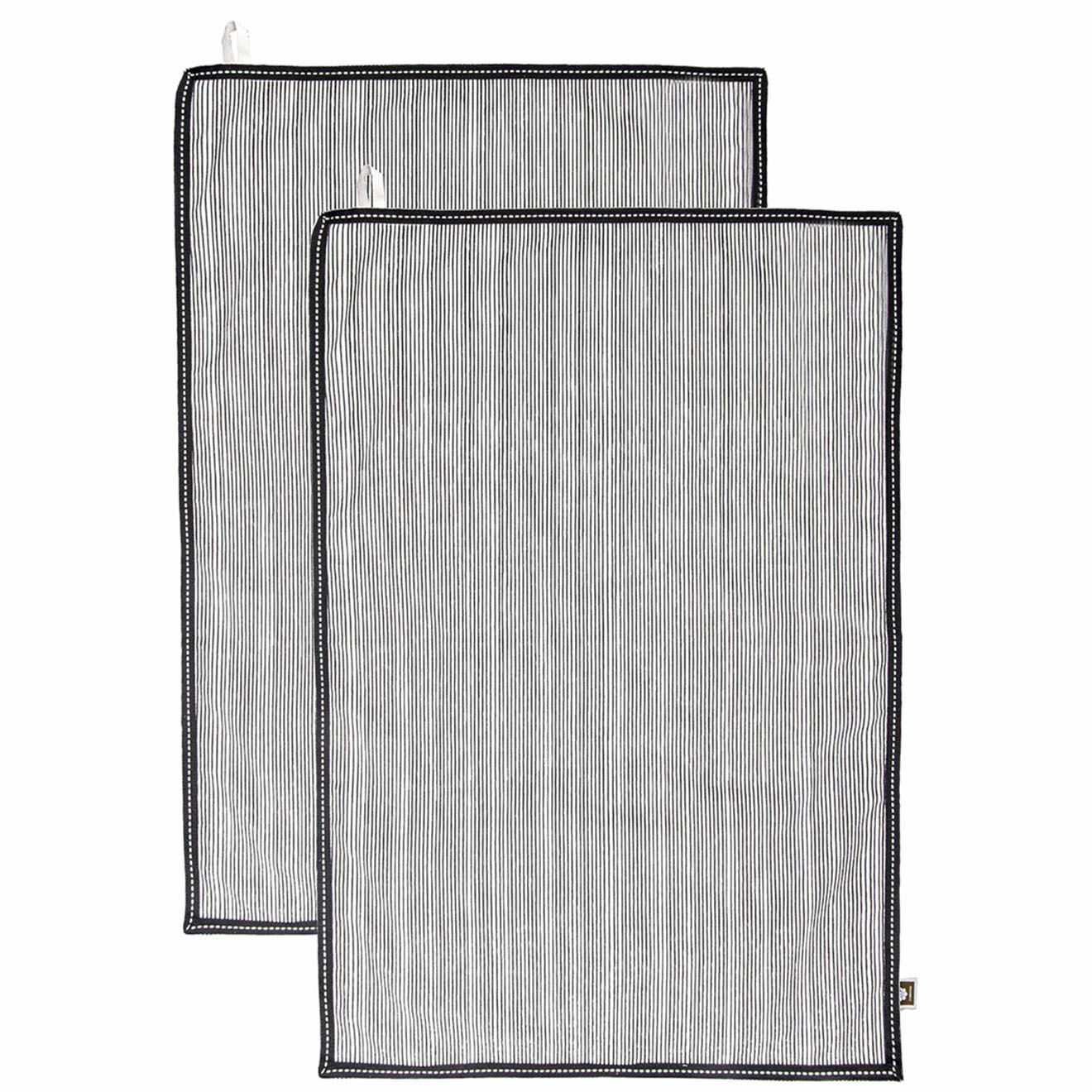 Febronie 2 Torchons en Coton Pinstripe noirs - 50x75 cm