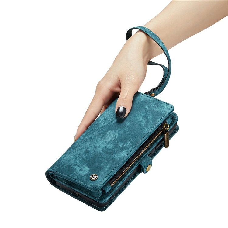 Samsung Galaxy S21 FE 5G 2in1 Leder Tasche   Magnet Hardcase Karten Etui - Blau / Grün