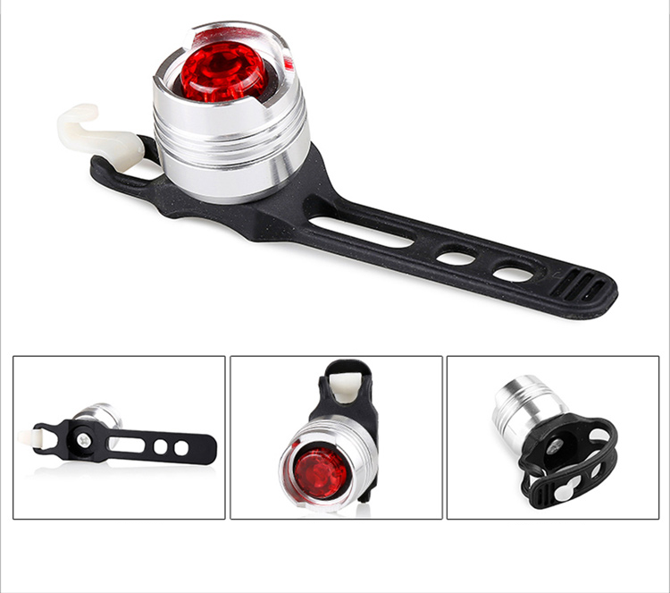 Fahrrad Alu Warnlicht Velo LED Rücklicht mit Gummi Band (inkl. 2x CR2032 Batterien) - Silber / Rot
