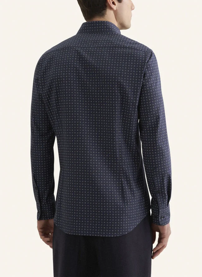 Seidensticker Flannel shirt Slim Long sleeve Kent-Collar Print Blue