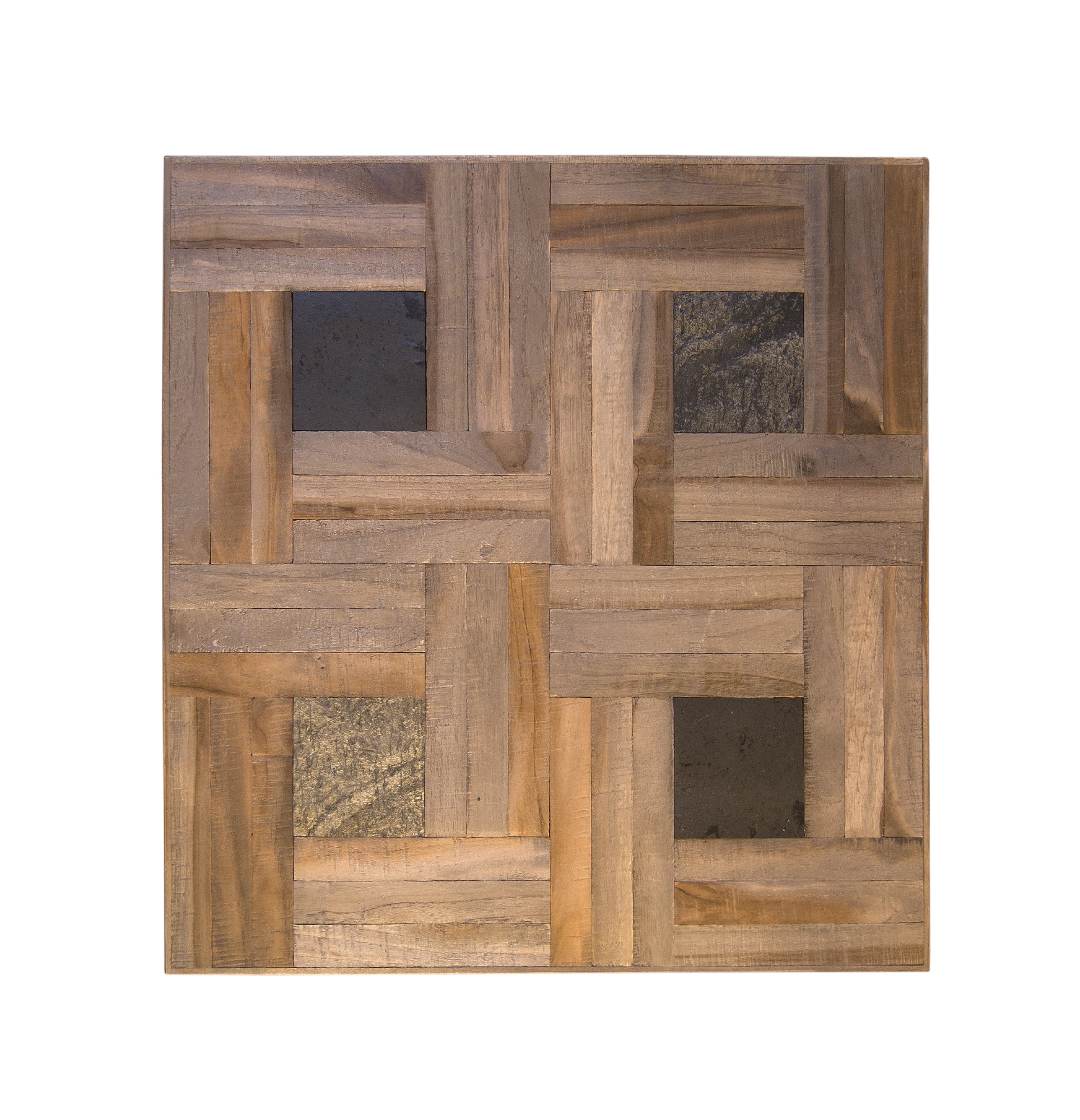 2er-Set Tisch 'Castone', aus recyceltem Teak, Naturstein und Eisen von fischer's lagerhaus