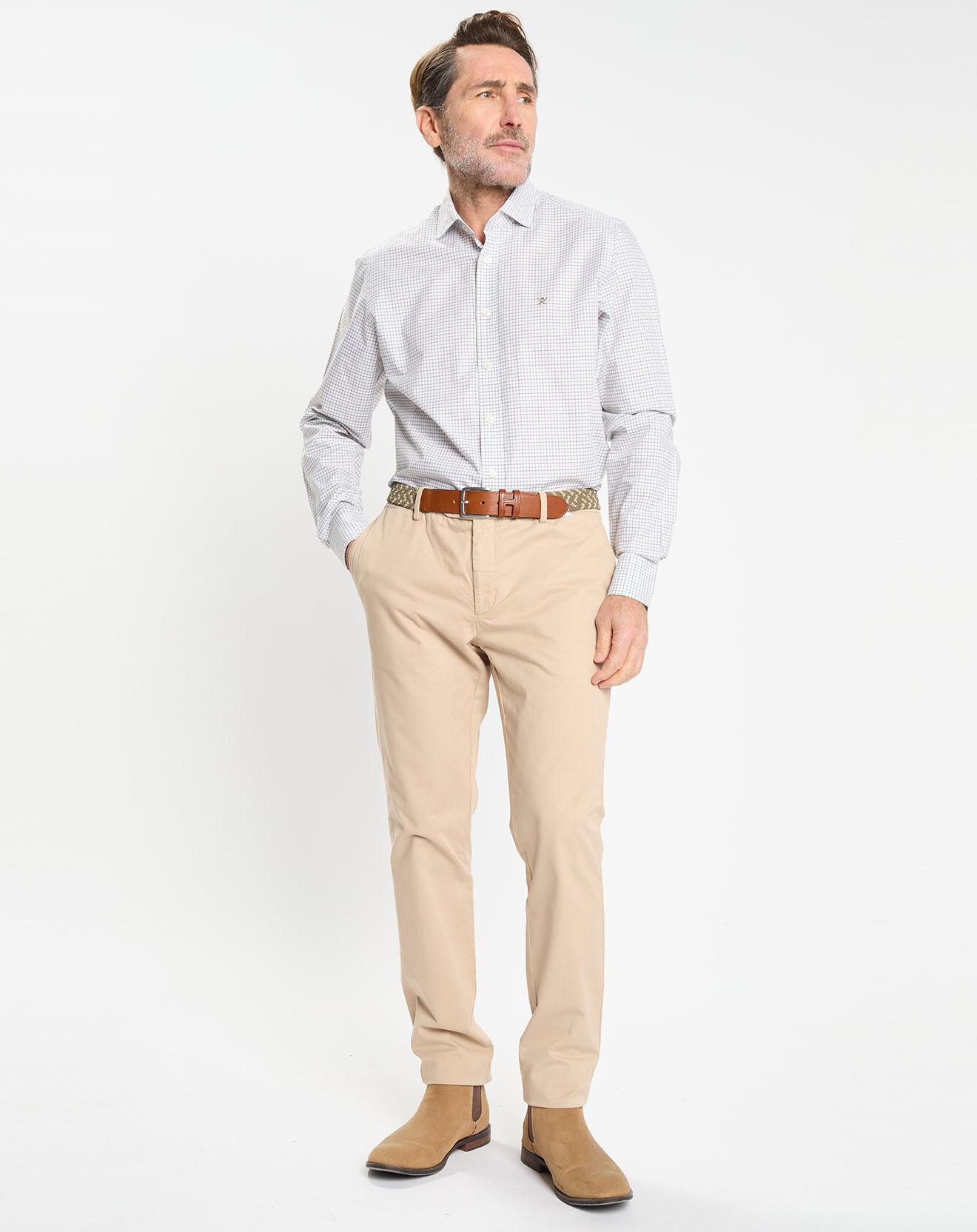 Hackett London Chemise Regular Fit vichy tricolore blanc/kaki
