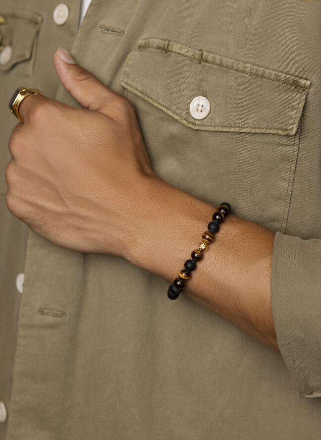 Nialaya Men's Wristband with Matte Onyx and Brown Tiger Eye Multi