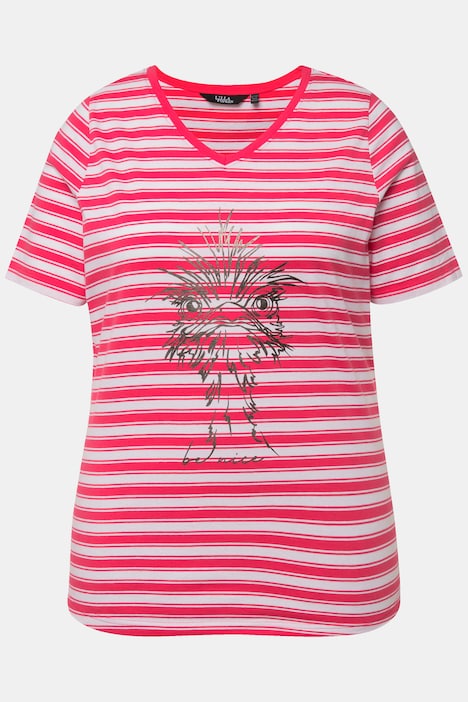 T-Shirt, Ringel, Metallic-Tiermotiv, V-Ausschnitt, Halbarm