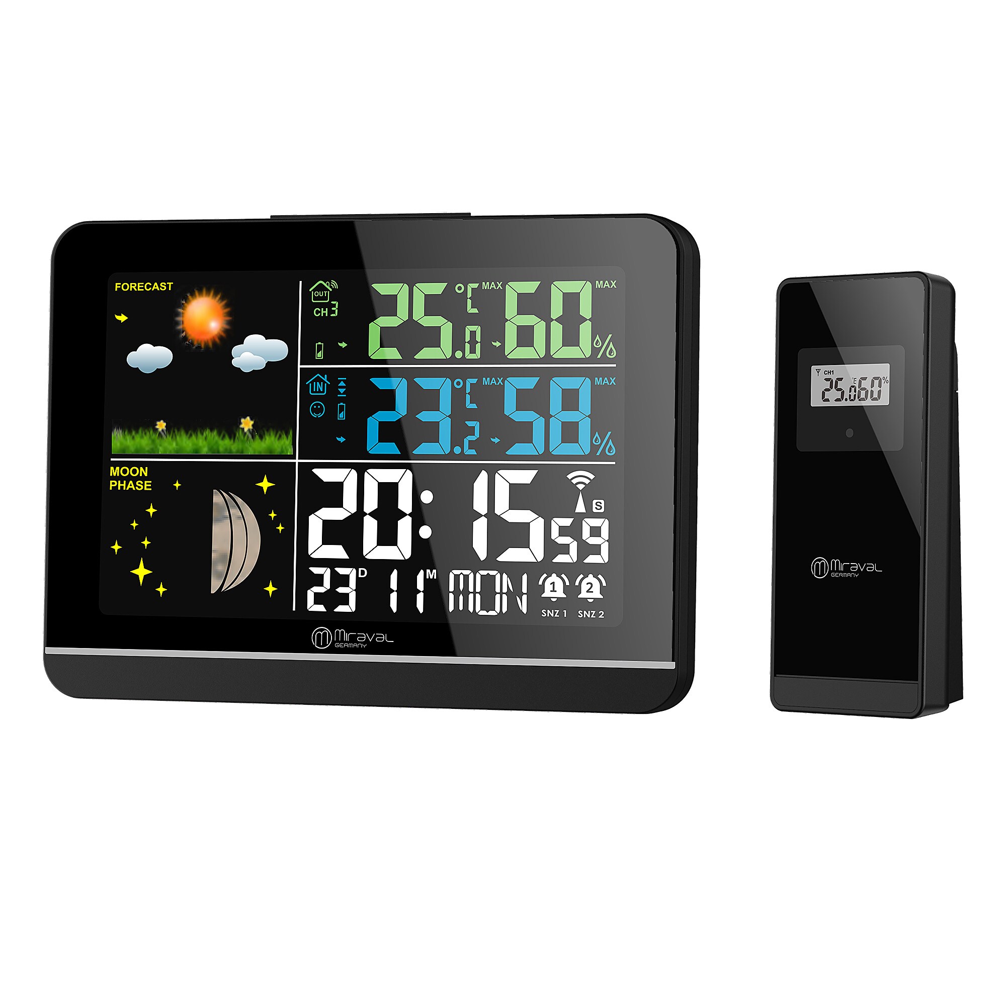 MiravalFunk-Wetterstation mit Farbdisplay und Außensensor
