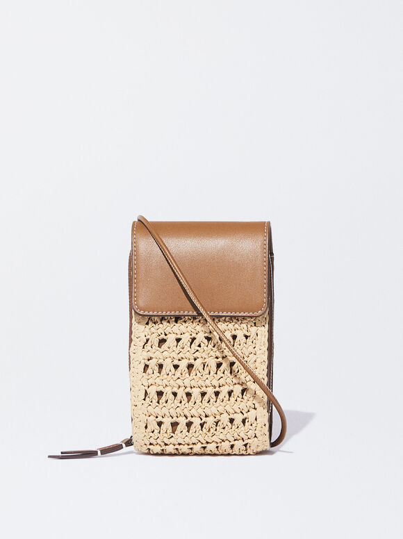 Bolsa para celular com efeito palha - Bege