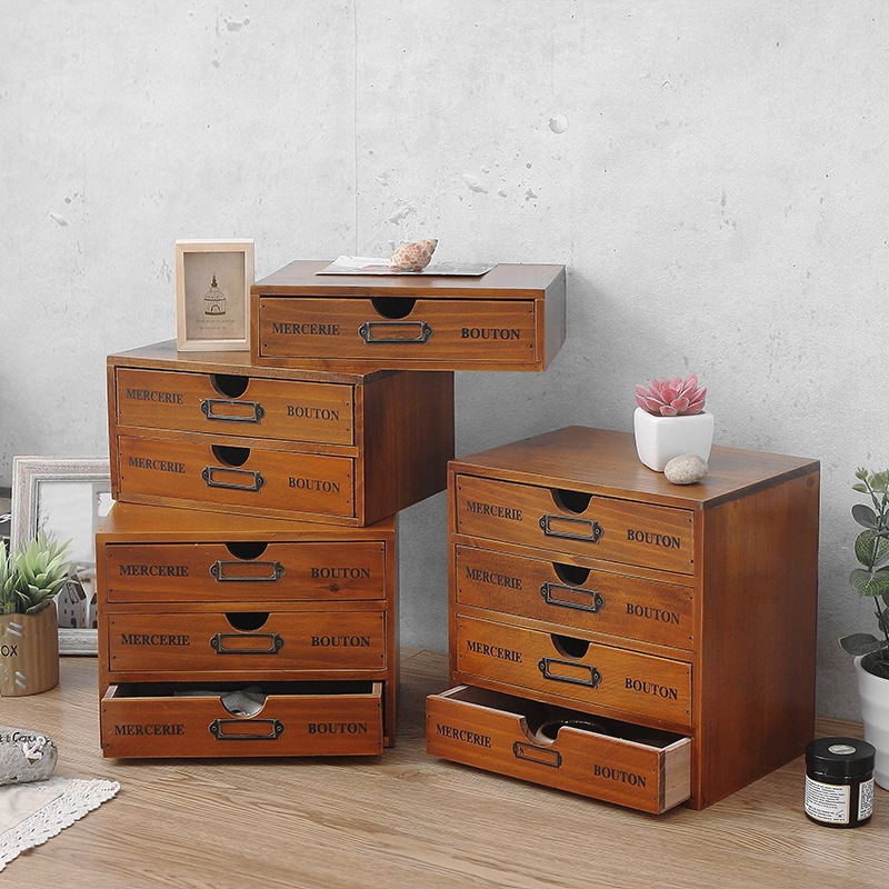 (25x17x13cm) Näh Kasten Holz Schatulle Mercerie Zubehör Box mit 2 Schubladen