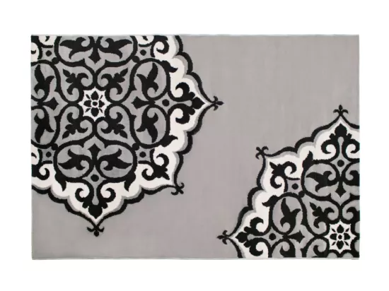 Tapis motif rosace - 200 x 290 cm - gris et noir - ROSIA