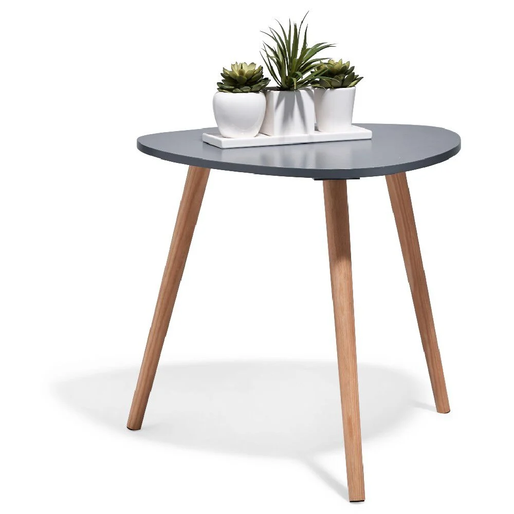 Bout de canapé Joseph Gris anthracite pieds en pin verni Ø48 x H42 cm