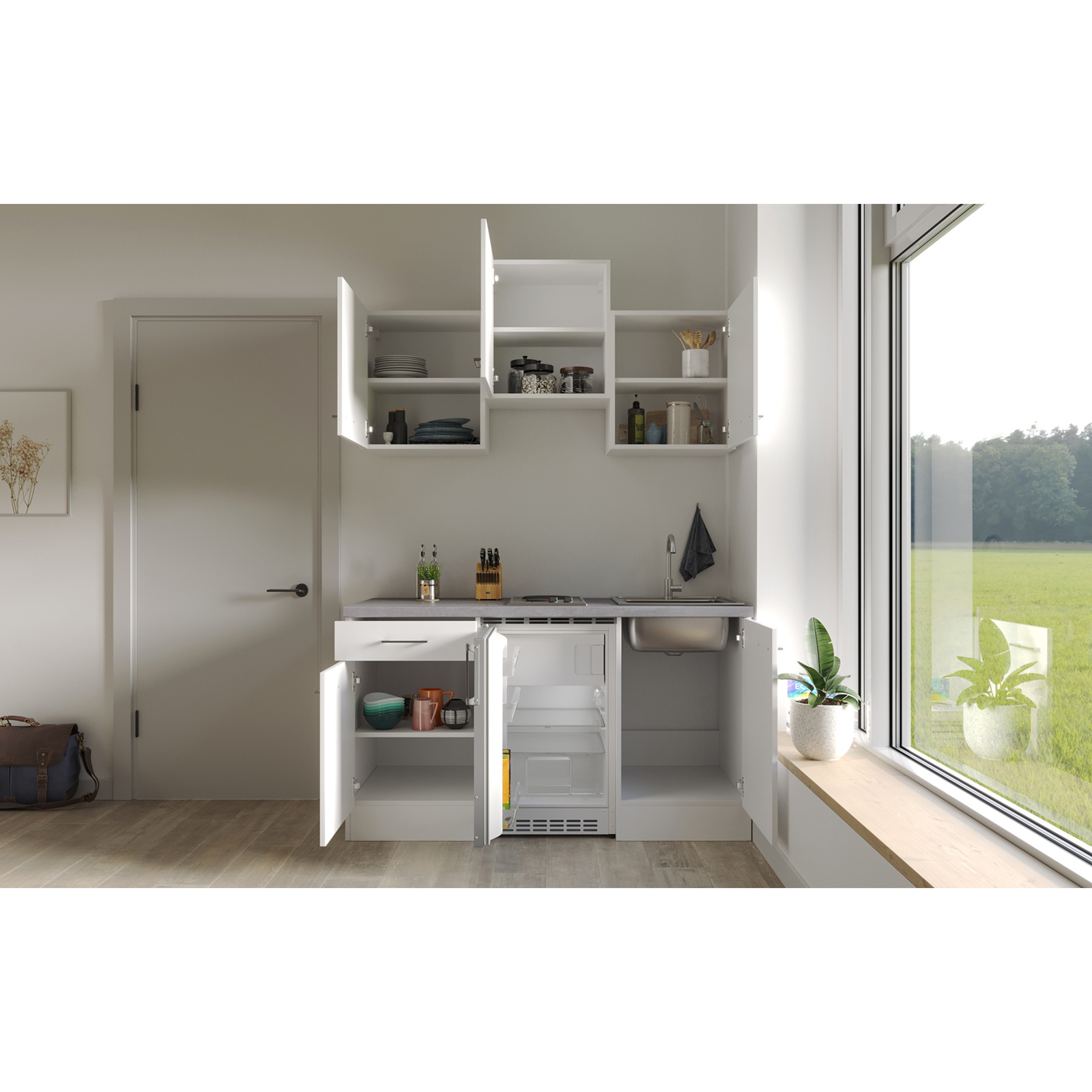 Küchenblock ELEA - weiß - mit E-Geräten - 150 cm