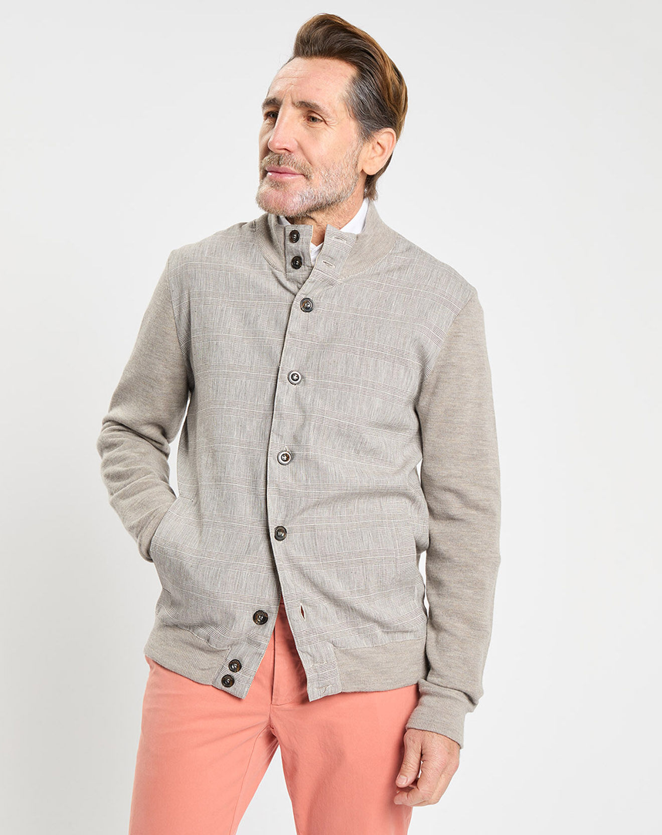 Hackett London Gilet 100% Laine imprimé Prince de Galles beige